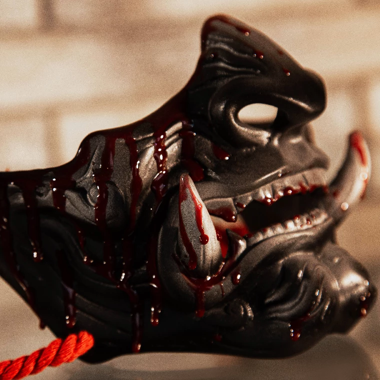 Japanese Samurai DARK GRAY BLOODY Half Mask | Free Shipping