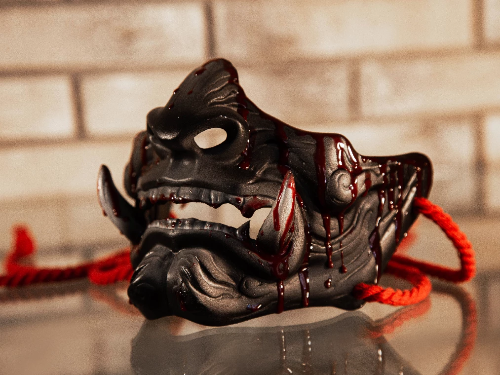 Japanese Samurai DARK GRAY BLOODY Half Mask | Free Shipping